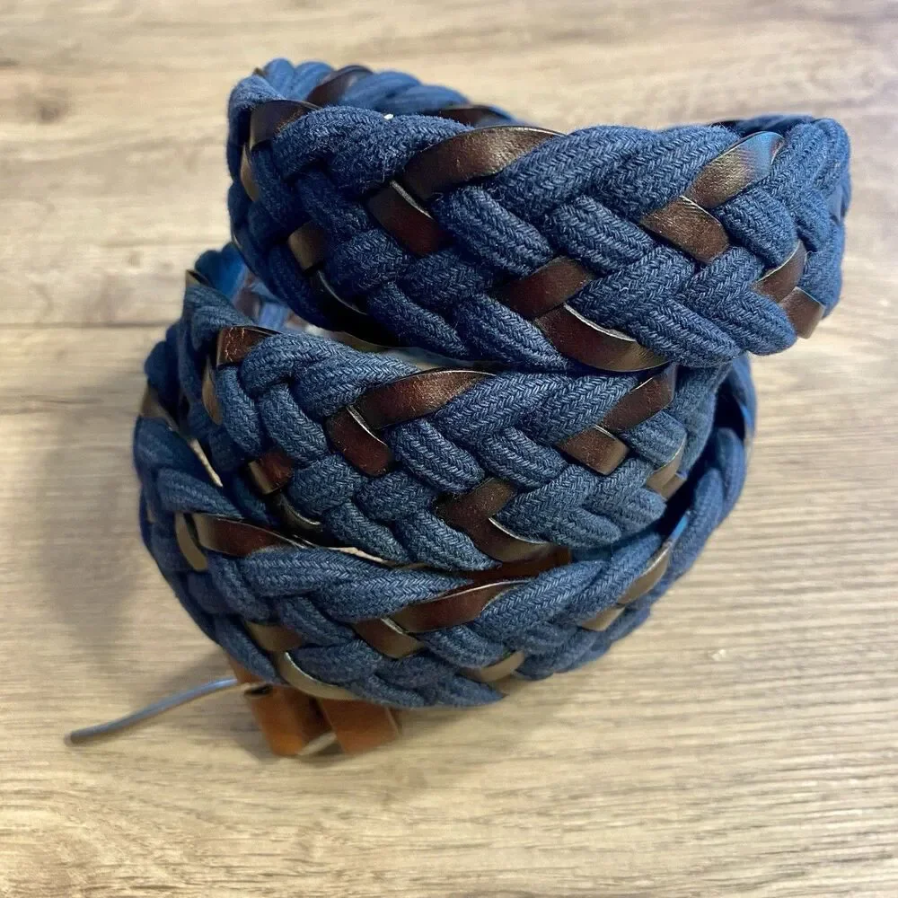 MEN'S RODD & GUNN Stump Bay Woven Navy Belt WEBBING LEATHER TABS BELT SIZE LG